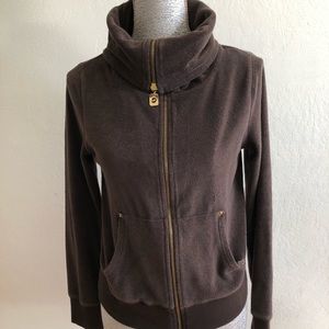 Michael Kors Women's Velvet Full Zip High Neck Sweater Jacket